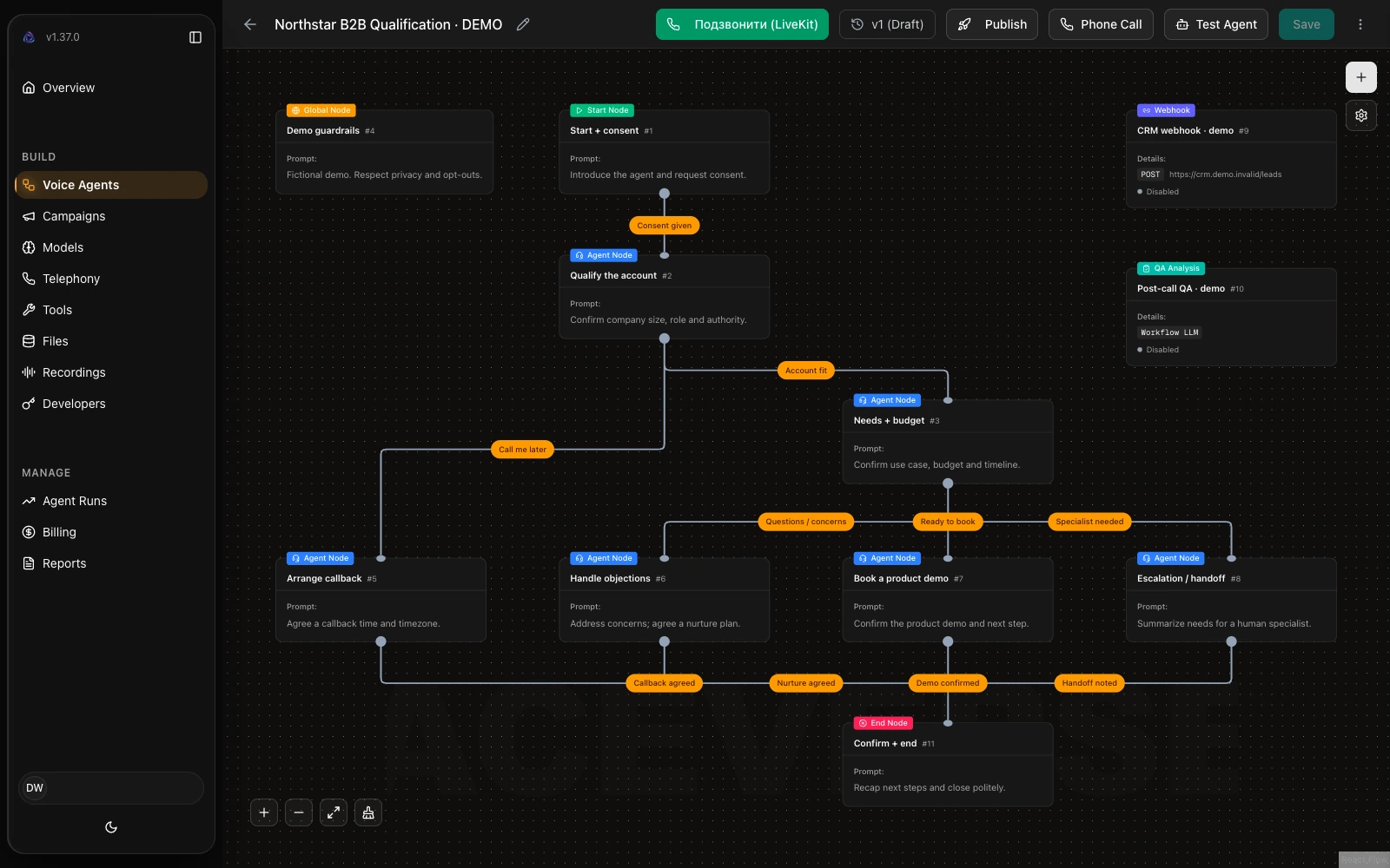 Detail preview of the Agent Builder workflow editor